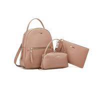 FANDARE 3-teilig Rucksack Damen Elegant Cityrucksack mit Umhängetasche Clutch Geldbörse PU Leder Tagesrucksack Damenrucksack Schultertaschen Frauen Daypack für Universität Arbeit Reise Rosa