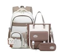 FANDARE 3-TLG. Set Schulrucksack für Kinder (5-20 Jahre) Schülerrucksack für Mittelstufe & Oberstufe mit Umhängetasche & Federmäppchen für Teenager Jungen Mädchen College Rucksack Braun