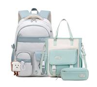 FANDARE 3-TLG. Set Schulrucksack für Kinder (5-20 Jahre) Schülerrucksack für Mittelstufe & Oberstufe mit Umhängetasche & Federmäppchen für Teenager Jungen Mädchen College RucksackGrau Blau