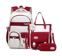 FANDARE 3-TLG. Set Schulrucksack für Kinder (5-20 Jahre) Schülerrucksack für Mittelstufe & Oberstufe mit Umhängetasche & Federmäppchen für Teenager Jungen Mädchen College RucksackRot