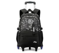 FANDARE 35L Abnehmbarer Rollen Rucksack 2-in-1 Schüler Schulranzen 6-Rad Trolley Laptophüllen Handgepäck Tagesrucksäcke mit mehreren Fächern Aaktenkoffer Reiserucksack Schwarze Graffiti