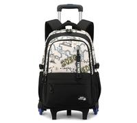 FANDARE 35L Abnehmbarer Rollen Rucksack 2-in-1 Schüler Schulranzen 6-Rad Trolley Laptophüllen Handgepäck Tagesrucksäcke mit mehreren Fächern Aaktenkoffer Reiserucksack Schwarz-weiße Zahlen