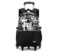 FANDARE 35L Abnehmbarer Rollen Rucksack 2-in-1 Schüler Schulranzen 6-Rad Trolley Laptophüllen Handgepäck Tagesrucksäcke mit mehreren Fächern Aaktenkoffer Reiserucksack Schwarz-weiße Buchstaben
