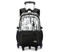 FANDARE 35L Abnehmbarer Rollen Rucksack 2-in-1 Schüler Schulranzen 6-Rad Trolley Laptophüllen Handgepäck Tagesrucksäcke mit mehreren Fächern Aaktenkoffer Reiserucksack Schwarz-weißer Kreis
