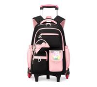 FANDARE 35L Kofferrucksack mit Rollen Trolley Rucksack Damen Wasserdichter Schulrucksack für Mädchen mit 15,6 Zoll Laptopfach 6 Rollen & verstärkter Boden für Stabilität Rosa