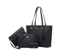 FANDARE 4-teilig Damen Handtaschen Frauen PU Leder Schultertasche mit Umhängetasche Clutch-Tasche Geldbörse Tote Shopper Reise Henkeltasche Abendtasche Arbeit Reisen Citytasche Alltagstasche Schwarz