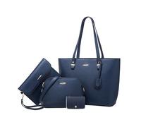 FANDARE 4-teilig Damen Handtaschen Frauen PU Leder Schultertasche mit Umhängetasche Clutch-Tasche Geldbörse Tote Shopper Reise Henkeltasche Abendtasche Arbeit Reisen Citytasche Alltagstasche Blau