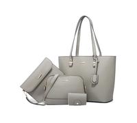 FANDARE 4-teilig Damen Handtaschen Frauen PU Leder Schultertasche mit Umhängetasche Clutch-Tasche Geldbörse Tote Shopper Reise Henkeltasche Abendtasche Arbeit Reisen Citytasche Alltagstasche Grau