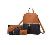 FANDARE 4-teilig Quaste Damen Handtaschen Rucksack Frauen PU Leder Schultertasche Rucksackhandtaschen mit Umhängetasche Clutch Henkeltasche Geldbörse Shopper Arbeit Reisen Daypacks Braun Schwarz