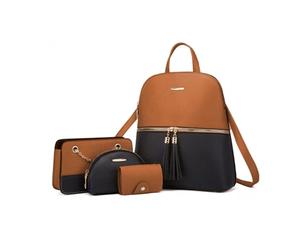 FANDARE 4-teilig Quaste Damen Handtaschen Rucksack Frauen PU Leder Schultertasche Rucksackhandtaschen mit Umhängetasche Clutch Henkeltasche Geldbörse Shopper Arbeit Reisen Daypacks Braun Schwarz