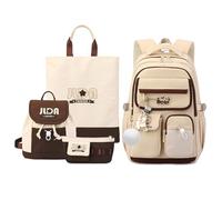 FANDARE 4-teiliges Schulrucksack-Set für Grund Mittelschule mit Mini-Rucksack, Geldbeutel, Tragetasche für Teenager Jungen Mädchen, vielseitige College-Reise-Tagesrucksäcke Schulranzen Gelbbraun