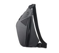 FANDARE Ausbaufähig Brustasche Herren Sport Sling Crossbody Bag Damen Umhängetasche Wasserdichtes PU Leder Messenger-Bags Schultertaschen für Reise Schule Wandern Bodybag Grau rechts