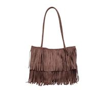FANDARE Boho-Chic Handtasche Damen Groß Laptoptasche 13 Zoll Shopper mit Fransen Arbeitstasche PU Wildleder Schultertasche Henkeltaschen Aktentasche Lehrertasche für Uni Büro Umhängetasche Dunkelbraun
