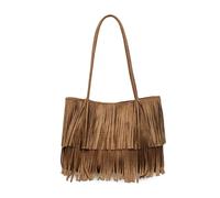 FANDARE Boho-Chic Handtasche Damen Groß Laptoptasche 13 Zoll Shopper mit Fransen Arbeitstasche PU Wildleder Schultertasche Henkeltaschen Aktentasche Lehrertasche für Uni Büro Umhängetasche Khaki