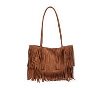 FANDARE Boho-Chic Handtasche Damen Groß Laptoptasche 13 Zoll Shopper mit Fransen Arbeitstasche PU Wildleder Schultertasche Henkeltaschen Aktentasche Lehrertasche für Uni Büro Umhängetasche Braun