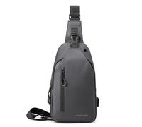 FANDARE Brusttasche Brustbeutel Herren Sling Crossbody Bag Umhängetasche Bodybag Männertasche Schultertasche Outdoor Trekkingrucksack mit Kopfhörerloch Reisetaschen Handgepäck Messenger Bag Grau