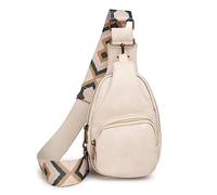 FANDARE Brusttasche Damen Handtaschen Elegant Handy Umhängetasche PU Leder Sling Tasche mit verstellbarem, breitem Riemen Schultertasche Frauen Handytasche zum Umhängen Damentasche Beige weiß