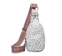 FANDARE Brusttasche Damen Handtaschen Elegant Handy Umhängetasche PU Leder Sling Tasche mit verstellbarem, breitem Riemen Schultertasche Frauen Handytasche zum Umhängen Damentasche Grau-weiß