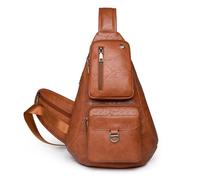 FANDARE Brusttasche Herren Damen Unisex Sling Bag Bauchtasche aus PU Leder mit Kopfhöreranschluss Umhängetasche Wasserdichte Gürteltasche für Reisen Arbeit Alltag Outdoor Freizeit Braun