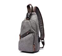FANDARE Brusttasche Herren Schultertasche Sling Bag Rucksack mit USB Segeltuch Tasche Umhängetasche Sporttasche für Wandern,Abenteuer,Sport, Reisen und Joggen Grau