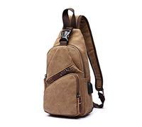 FANDARE Brusttasche Herren Schultertasche Sling Bag Rucksack mit USB Segeltuch Tasche Umhängetasche Sporttasche für Wandern,Abenteuer,Sport, Reisen und Joggen Braun