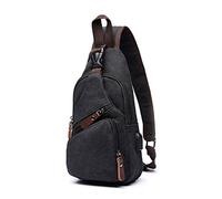 FANDARE Brusttasche Herren Schultertasche Sling Bag Rucksack mit USB Segeltuch Tasche Umhängetasche Sporttasche für Wandern,Abenteuer,Sport, Reisen und Joggen Schwarz