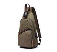 FANDARE Brusttasche Herren Schultertasche Sling Bag Rucksack mit USB Segeltuch Tasche Umhängetasche Sporttasche für Wandern,Abenteuer,Sport, Reisen und Joggen Grün
