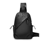 FANDARE Brusttasche Herren Sling Crossbody Bag Manner Umhängetasche Brustbeutel mit Kopfhöreröffnung Wasserdichtes PU Leder Messenger-Bags Schultertaschen für Reise Schule Wandern Bodybag Schwarz