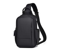 FANDARE Brusttasche Herren Ultraleicht Sling Crossbody Bag Umhängetasche PU Polyester Bodybag Männertasche Schultertasche Arbeitstasche mit Kopfhörerloch Reisetaschen Handgepäck Messenger Bag Schwarz