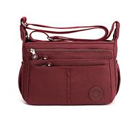FANDARE Casual Schultertasche Damen Leichte Umhängetasche Wasserdicht Nylon für Sporttasche Arbeitstasche Reise Freizeit Crossbody Bag Rot