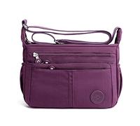 FANDARE Casual Schultertasche Damen Leichte Umhängetasche Wasserdicht Nylon für Sporttasche Arbeitstasche Reise Freizeit Crossbody Bag Violett