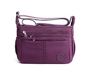 FANDARE Casual Schultertasche Damen Leichte Umhängetasche Wasserdicht Nylon für Sporttasche Arbeitstasche Reise Freizeit Crossbody Bag Violett