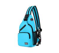 FANDARE Damen Brusttasche Klein Rucksack mit Kopfhörerloch Sling Bag Mädchen Schultertasche Crossbody Umhängetasche Reisen Wandern Sport Daypack Dauerhaft Polyester Blau