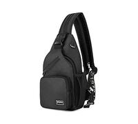 FANDARE Damen Brusttasche Klein Rucksack mit Kopfhörerloch Sling Bag Mädchen Schultertasche Crossbody Umhängetasche Reisen Wandern Sport Daypack Dauerhaft Polyester Schwarz