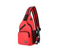 FANDARE Damen Brusttasche Klein Rucksack mit Kopfhörerloch Sling Bag Mädchen Schultertasche Crossbody Umhängetasche Reisen Wandern Sport Daypack Dauerhaft Polyester Rot