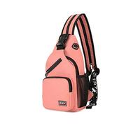 FANDARE Damen Brusttasche Klein Rucksack mit Kopfhörerloch Sling Bag Mädchen Schultertasche Crossbody Umhängetasche Reisen Wandern Sport Daypack Dauerhaft Polyester Rosa