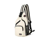 FANDARE Damen Brusttasche Klein Rucksack mit Kopfhörerloch Sling Bag Mädchen Schultertasche Crossbody Umhängetasche Reisen Wandern Sport Daypack Dauerhaft Polyester Weiß