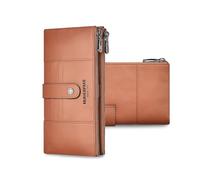 FANDARE Damen Geldbörse Frauen Langportemonnaie mit RFID-Blockierung, Echtleder-Geldbörse, Clutch-Tasche, Brieftasche mit 15 Kartenfächern, 2 Reißverschlussfächern Elegante Abendhandtasche Hellbraun