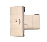 FANDARE Damen Geldbörse Frauen Langportemonnaie mit RFID-Blockierung, Echtleder-Geldbörse, Clutch-Tasche, Brieftasche mit 15 Kartenfächern, 2 Reißverschlussfächern Elegante Abendhandtasche Beige-Weiß