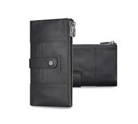 FANDARE Damen Geldbörse Frauen Langportemonnaie mit RFID-Blockierung, Echtleder-Geldbörse, Clutch-Tasche, Brieftasche mit 15 Kartenfächern, 2 Reißverschlussfächern Elegante Abendhandtasche Schwarz