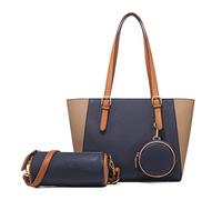FANDARE Damen Handtasche 3-teiliges Set Damen Shopper Schultertasche Groß Henkeltaschen Umhängetasche Geldbörse Tragetasche Frauen Reise Alltag Büro Schule Ausflug PU Leder HandbagsDunkelblau