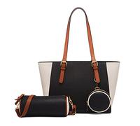 FANDARE Damen Handtasche 3-teiliges Set Damen Shopper Schultertasche Groß Henkeltaschen Umhängetasche Geldbörse Tragetasche Frauen Reise Alltag Büro Schule Ausflug PU Leder HandbagsSchwarz