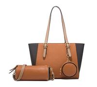 FANDARE Damen Handtasche 3-teiliges Set Damen Shopper Schultertasche Groß Henkeltaschen Umhängetasche Geldbörse Tragetasche Frauen Reise Alltag Büro Schule Ausflug PU Leder HandbagsBraun