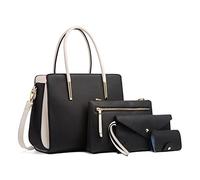 FANDARE Damen Handtasche 4 Stück Set Umhängetasche Frauen Reise Citytasche mit Unterarmtasche Brieftasche Schulterbeutel Shopper Tote für Mädchen Alltag Büro Schule Ausflug Henkeltasche Schwarz