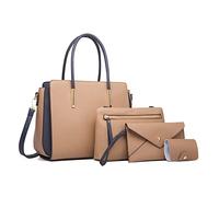FANDARE Damen Handtasche 4 Stück Set Umhängetasche Frauen Reise Citytasche mit Unterarmtasche Brieftasche Schulterbeutel Shopper Tote für Mädchen Alltag Büro Schule Ausflug Henkeltasche Khaki