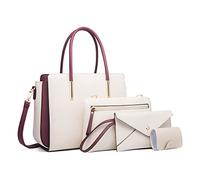 FANDARE Damen Handtasche 4-teiliges Set Umhängetasche Frauen Reise Citytasche mit Unterarmtasche Brieftasche Schulterbeutel Shopper Tote für Mädchen Alltag Büro Schule Ausflug Henkeltasche Weiß