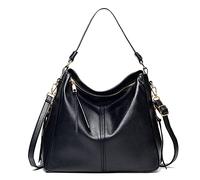 FANDARE Damen Handtasche Frauen Umhängetaschen Schultertasche PU Leder Tote Beutel Schultertasche für Mädchen Alltag Büro Schule Ausflug Shopper Hobo Tasche Schwarz