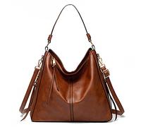 FANDARE Damen Handtasche Frauen Umhängetaschen Schultertasche PU Leder Tote Beutel Schultertasche für Mädchen Alltag Büro Schule Ausflug Shopper Hobo Tasche Braun