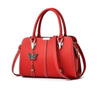 FANDARE Damen Handtasche Tote Beutel PU-Leder Umhängetaschen Schultertasche Wasserdicht Henkeltaschen für Reisen Einkaufen Arbeiten Rot