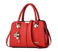FANDARE Damen Handtasche Umhängetasche Frauen Schulterbeutel Shopper Tote Reise Henkeltasche Schulterriemen Abendtasche Citytasche Wasserdicht PU Leder Weinrot B